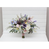 Spring summer wedding. Lilac ivory blush pink flowers. Bridal bouquet. Silk flowers. Wildflowers bouquet. Chamomile bouquet. Poppies bouquet. Cascading bouquet. Faux bouquet. Bridesmaid bouquet. 5248