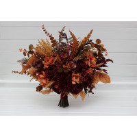 Wedding bouquets in burgundy deep red burnt orange colors. Bridal bouquet. Cascading bouquet. Faux bouquet. Bridesmaid bouquet. 5249