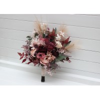 Wedding bouquets in burgundy dusty rose blush pink colors. Bridal bouquet. Cascading bouquet. Faux bouquet. Bridesmaid bouquet. 5256