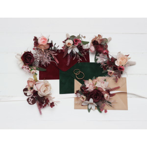  Wedding boutonnieres and wrist corsage  in burgundy dusty rose blush pink color scheme. Flower accessories. 5256