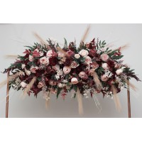  Flower arch arrangement in burgundy dusty rose blush pink colors.  Arbor flowers. Floral archway. Faux flowers for wedding arch.5256