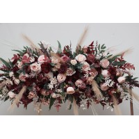  Flower arch arrangement in burgundy dusty rose blush pink colors.  Arbor flowers. Floral archway. Faux flowers for wedding arch.5256