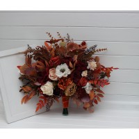 Wedding bouquets in rust burgundy white colors. Bridal bouquet. Faux bouquet. Bridesmaid bouquet. 5124