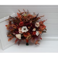 Wedding bouquets in rust burgundy white colors. Bridal bouquet. Faux bouquet. Bridesmaid bouquet. 5124