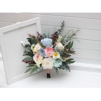 Summer wedding.  Wildflowers cascading bouquet. Colorful bouquet. Dusty blue blush pink yellow bouquet. Bridal bouquet. Bridesmaid bouquet. 5259