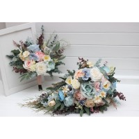 Summer wedding.  Wildflowers cascading bouquet. Colorful bouquet. Dusty blue blush pink yellow bouquet. Bridal bouquet. Bridesmaid bouquet. 5259