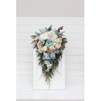 Summer wedding.  Wildflowers cascading bouquet. Colorful bouquet. Dusty blue blush pink yellow bouquet. Bridal bouquet. Bridesmaid bouquet. 5259