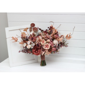 Wedding bouquets in beige, terracotta, blush pink and dusty rose colors. Bridal faux bouquet. Bridesmaid bouquet. 5255