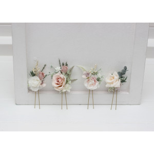  Set of 4 hair pins in beige white blush pink color scheme. Hair accessories. Flower accessories for wedding.  0028