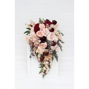 Wedding bouquets in burgundy blush pink colors. Bridal bouquet. Cascading bouquet. Faux bouquet. Bridesmaid bouquet. 5257