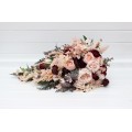 Wedding bouquets in burgundy blush pink colors. Bridal bouquet. Cascading bouquet. Faux bouquet. Bridesmaid bouquet. 5257