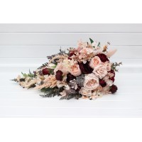 Wedding bouquets in burgundy blush pink colors. Bridal bouquet. Cascading bouquet. Faux bouquet. Bridesmaid bouquet. 5257