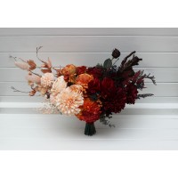 Ombre wedding bouquets in burgundy red peach orange colors. Bridal bouquet. Cascading bouquet. Faux bouquet. Bridesmaid bouquet. 5258