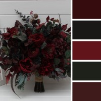 Wedding bouquets in burgundy color . Bridal artificial bouquet in classic and cascade shape. Bridesmaid bouquet. Moody wedding. 5230