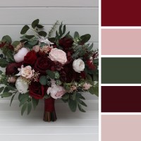 Wedding bouquets in burgundy and blush pink colors. Bridal bouquet. Cascading bouquet. Faux bouquet. Bridesmaid bouquet. 5246