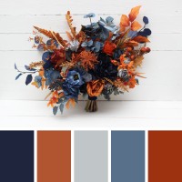 Wedding bouquets in navy blue rust colors. Bridal bouquet. Cascading bouquet. Faux bouquet. Bridesmaid bouquet. 5219