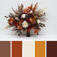 Wedding bouquets in ivory rust colors. Bridal bouquet. Cascading bouquet. Faux bouquet. Bridesmaid bouquet. 5220