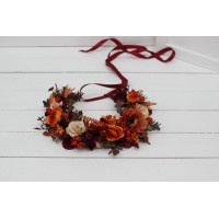 Burgundy rust ivory flower crown. Hair wreath. Flower girl crown. Wedding flowers. 0025