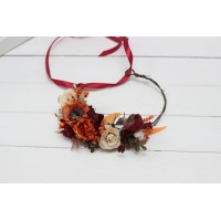 Burgundy rust ivory flower crown. Hair wreath. Flower girl crown. Wedding flowers. 0025