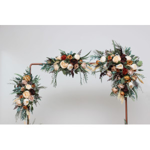  Flower arch arrangement in rust brown ivory colors.  Arbor flowers. Floral archway. Faux flowers for wedding arch. 0019