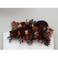  Flower arch arrangement in rust burgundy cinnamon colors.  Arbor flowers. Floral archway. Faux flowers for wedding arch. 0022