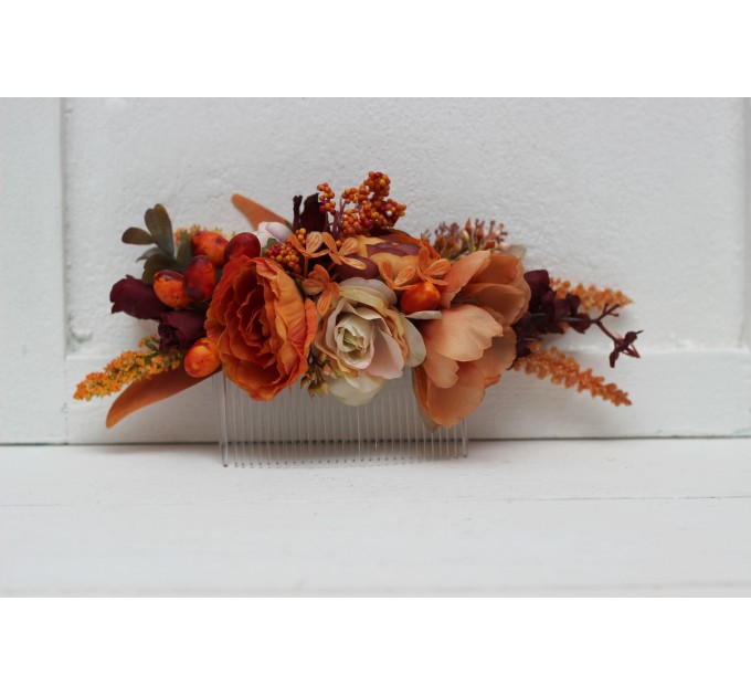 Flower comb in burgundy rust ivory  color scheme. Wedding accessories for hair. Bridal flower comb. Bridesmaid floral comb. 0025