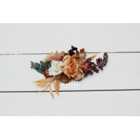 Flower comb in rust brown ivory color scheme. Wedding accessories for hair. Bridal flower comb. Bridesmaid floral comb. 0019