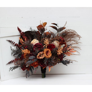 Wedding bouquets in rust burgundy cinnamon colors. Bridal bouquet. Faux bouquet. Bridesmaid bouquet 0022