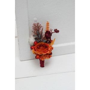  Wedding boutonniere and wrist corsage  in burgundy rust ivory color theme. Flower accessories. 0025