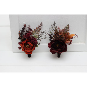  Wedding boutonnieres and wrist corsage  in rust burgundy cinnamon color theme. Flower accessories.0022 