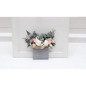 Pocket boutonniere in beige white gray blush pink color scheme. Flower accessories. Pocket flowers. Square flowers. 5261