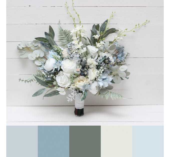 Wedding bouquets in White sky blue colors. Bridal bouquet. Faux bouquet. Bridesmaid bouquet. 5182