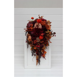 Wedding bouquets in plum purple orange rust beige colors. Bridal bouquet. Cascading bouquet. Faux bouquet. Bridesmaid bouquet. 5260