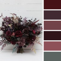 Wedding bouquets  in deep purple and burgundy colors. Bridal bouquet. Cascading bouquet. Faux bouquet. Bridesmaid bouquet. 5223