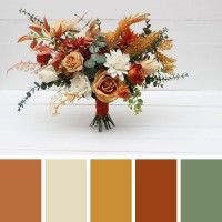 Wedding bouquets in rust orange cream colors. Bridal bouquet. Faux bouquet. Bridesmaid bouquet. 5178