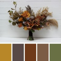 Wedding bouquets in mustard olive brown colors. Bridal bouquet. Faux bouquet. Bridesmaid bouquet. 5163