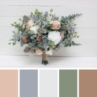 Wedding bouquets in white blush pink colors. Greenery bridal bouquet. Faux bouquet. Bridesmaid bouquet. 5157