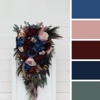 Wedding bouquets in burgundy navy blue gold pink colors. Bridal bouquet. Peacock feathers  bouquet. Cascading bouquet. Faux bouquet. Bridesmaid bouquet. 5221