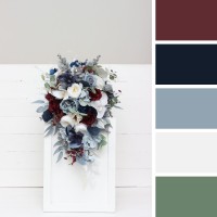 Wedding bouquets in dusty blue navy blue burgundy white colors. Bridal bouquet. Cascading bouquet. Faux bouquet. Bridesmaid bouquet. 5063