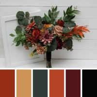 Wedding bouquets in rust terracotta burgundy colors. Bridal bouquet. Faux bouquet. Bridesmaid bouquet. 5212