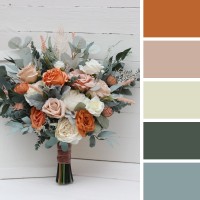 Wedding bouquets in rust ivory sage green  colors. Bridal bouquet. Cascading bouquet. Faux bouquet. Bridesmaid bouquet. 5210