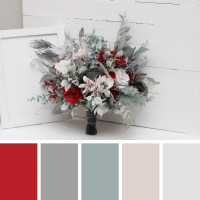 Wedding bouquets in red blush pink white silver gray colors. Bridal bouquet. Faux bouquet. Bridesmaid bouquet. Winter wedding. 5183