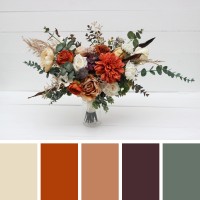 Wedding bouquets in rust orange cream colors. Bridal bouquet. Faux bouquet. Bridesmaid bouquet. 5179