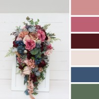 Wedding bouquets in burgundy dusty rose blue colors. Bridal bouquet. Cascading bouquet. Faux bouquet. Bridesmaid bouquet. 5188