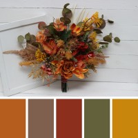 Wedding bouquets in mustard burnt orange colors. Bridal bouquet. Faux bouquet. Bridesmaid bouquet. 5164