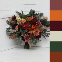 Wedding bouquets in burgundy burnt orange colors. Bridal bouquet. Cascading bouquet. Faux bouquet. Bridesmaid bouquet.5160