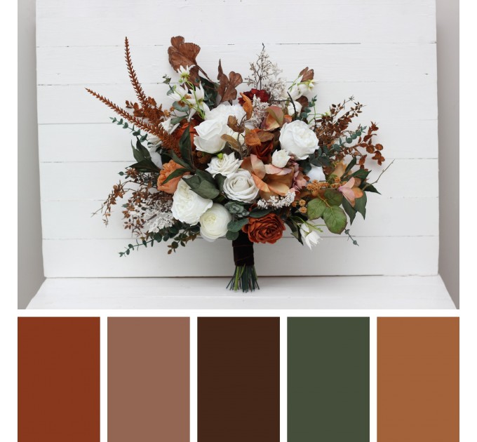 Wedding bouquets in white rust terracotta colors. Bridal bouquet. Faux bouquet. Bridesmaid bouquet. 5129