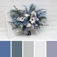 Wedding bouquets in dusty blue white ivory gray colors. Bridal bouquet. Cascading bouquet. Faux bouquet. Bridesmaid bouquet. 5263