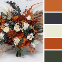 Wedding bouquets in burnt orange ivory navy blue colors. Bridal bouquet. Cascading bouquet. Faux bouquet. Bridesmaid bouquet. 5111