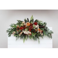  Flower arch arrangement in ivory and rust colors.  Arbor flowers. Floral archway. Faux flowers for wedding arch. Forest wedding.  5262